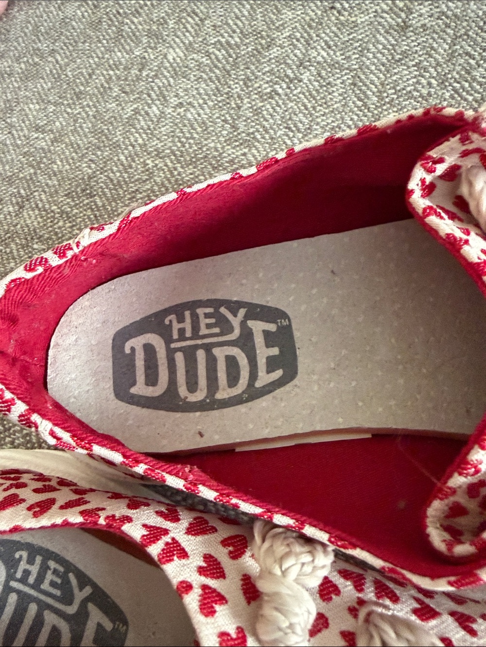 Hey Dude Wendy Love Canvas Slip-Ons - Red Hearts on Cream - Picture 3 of 7